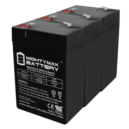 MIGHTY MAX BATTERY 6V 4.5AH SLA Replacement Battery for Yuntong YT-645 - 3 Pack ML4-6MP388997478